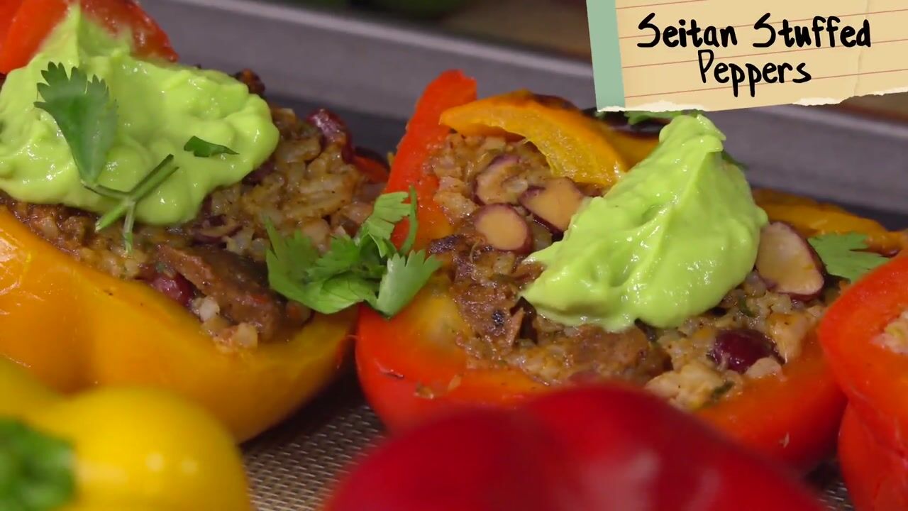Lola Granola Seitan Stuffed Peppers with Infused Avocado Aioli